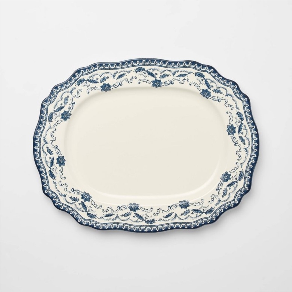 Stoneware Serve Platter Blue Pattern Christmas 2025 -Threshold with Studio McGee